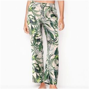 Victoria’s Secret Green Tropical Floral Elastic Waist Satin Wide Leg Pants XL